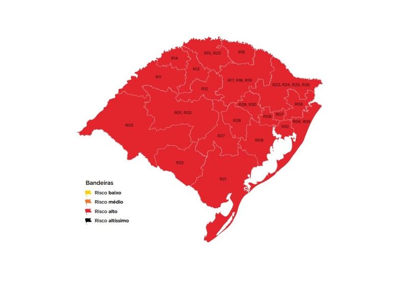 Pela primeira vez, todas as 21 regiões Covid estão em bandeira vermelha no mapa preliminar